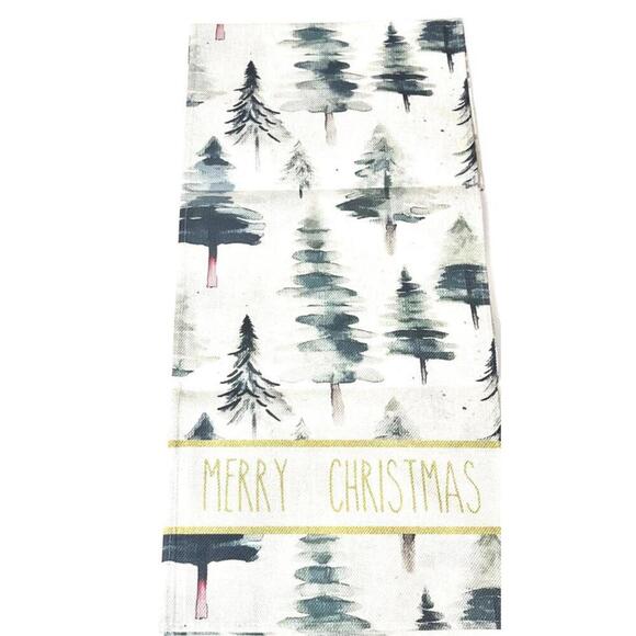 Merry Christmas Table Runner - Trees Themed Green/White - 73 in x 13.25in - Picture 2 of 6
